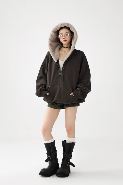 Duty Half Zip Collar Fleece Hoodie