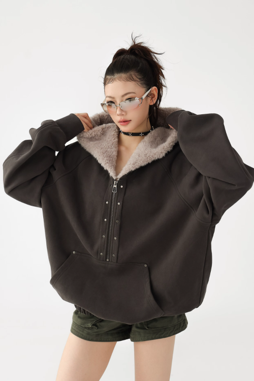 Duty Half Zip Collar Fleece Hoodie