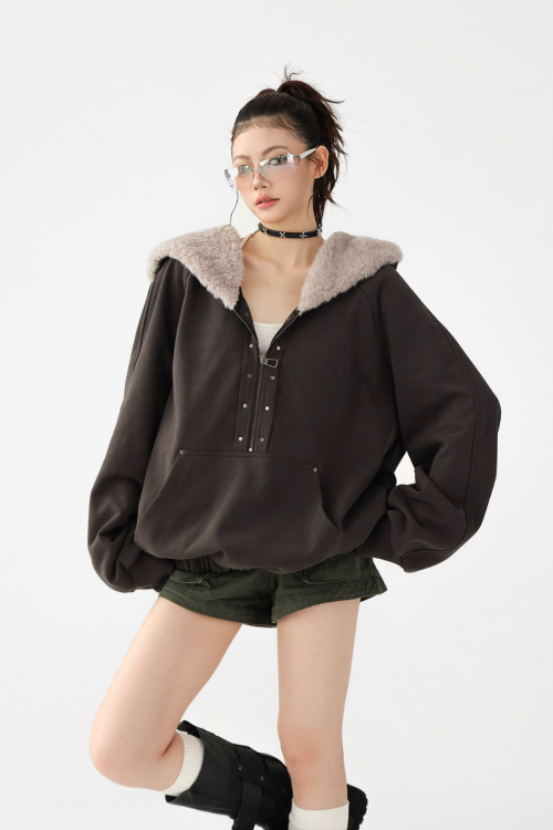 Duty Half Zip Collar Fleece Hoodie