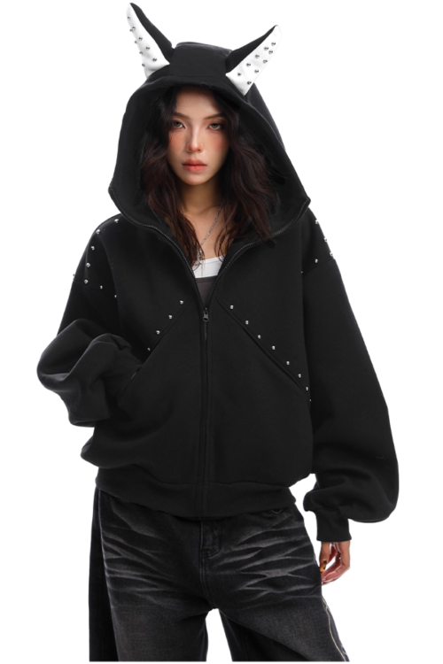Ear Design Studded Hoodie