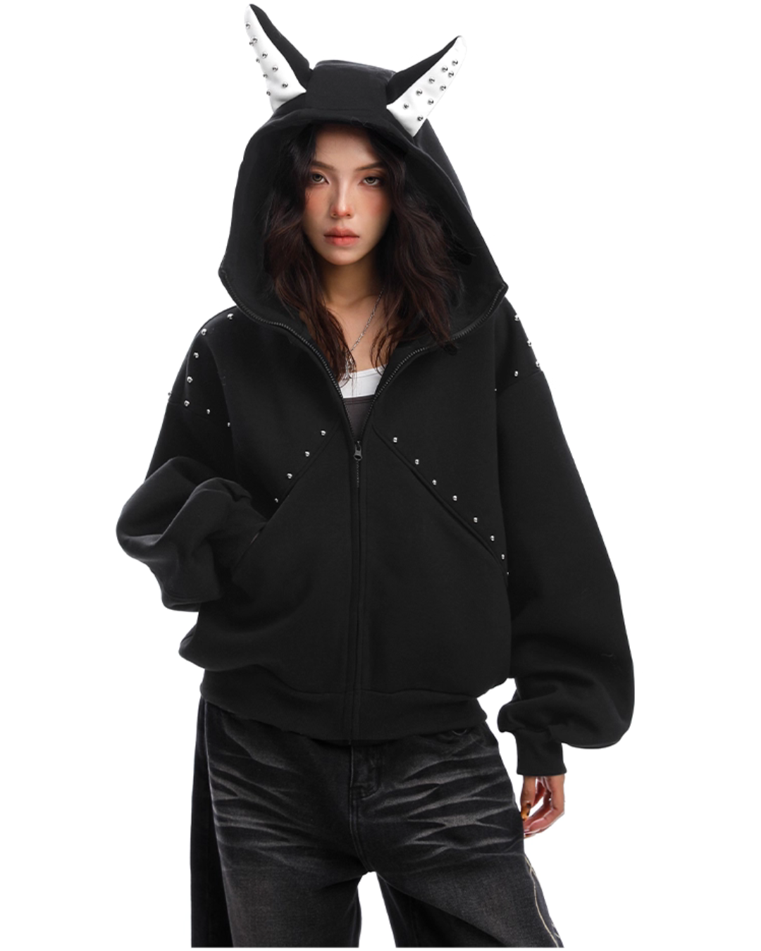 Ear Design Studded Hoodie Ear Design Studded Hoodie