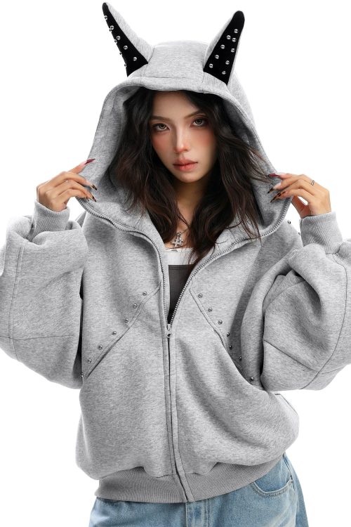 Ear Design Studded Hoodie