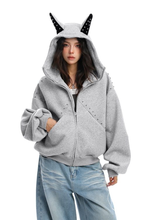 Ear Design Studded Hoodie