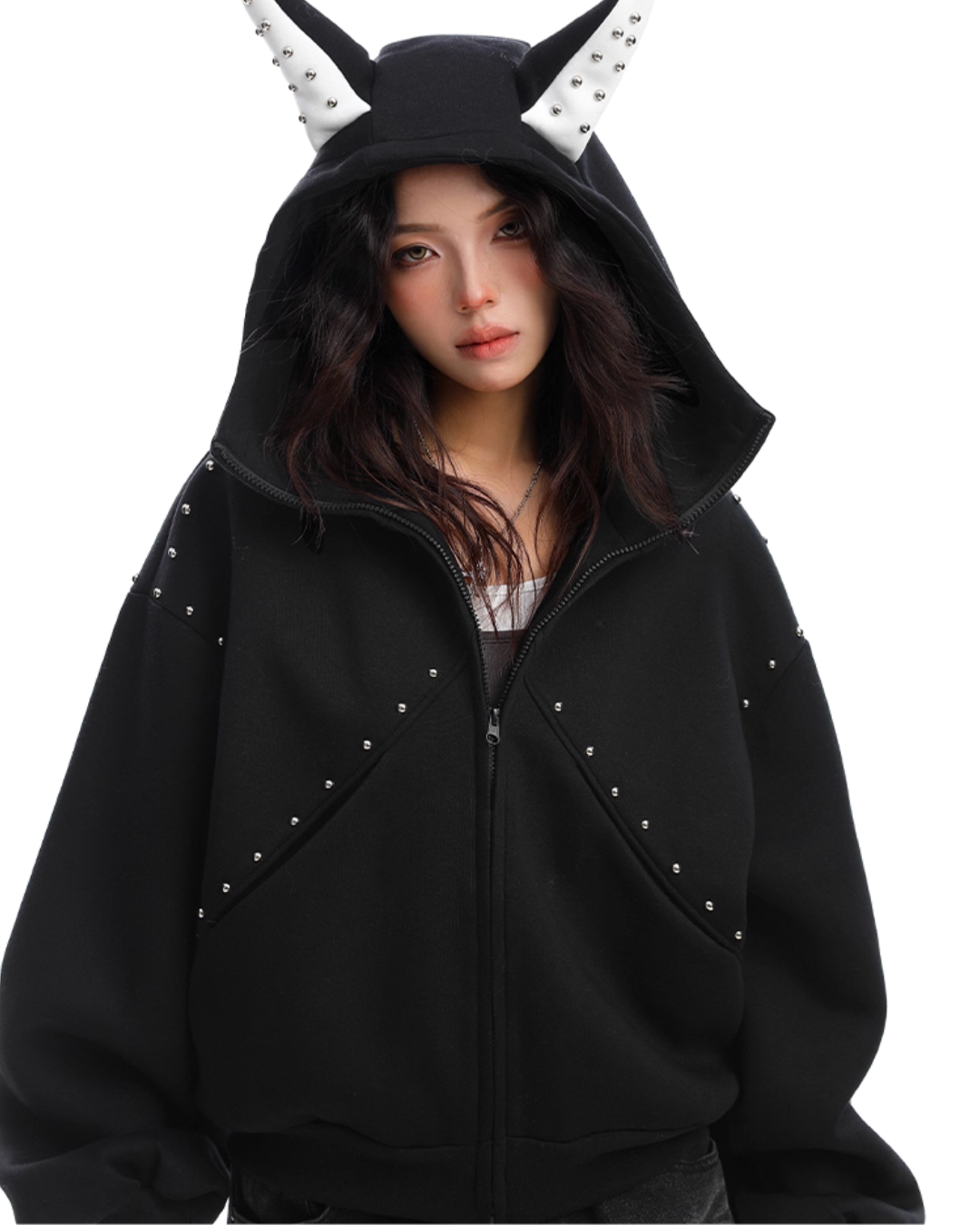 Ear Design Studded Hoodie Ear Design Studded Hoodie