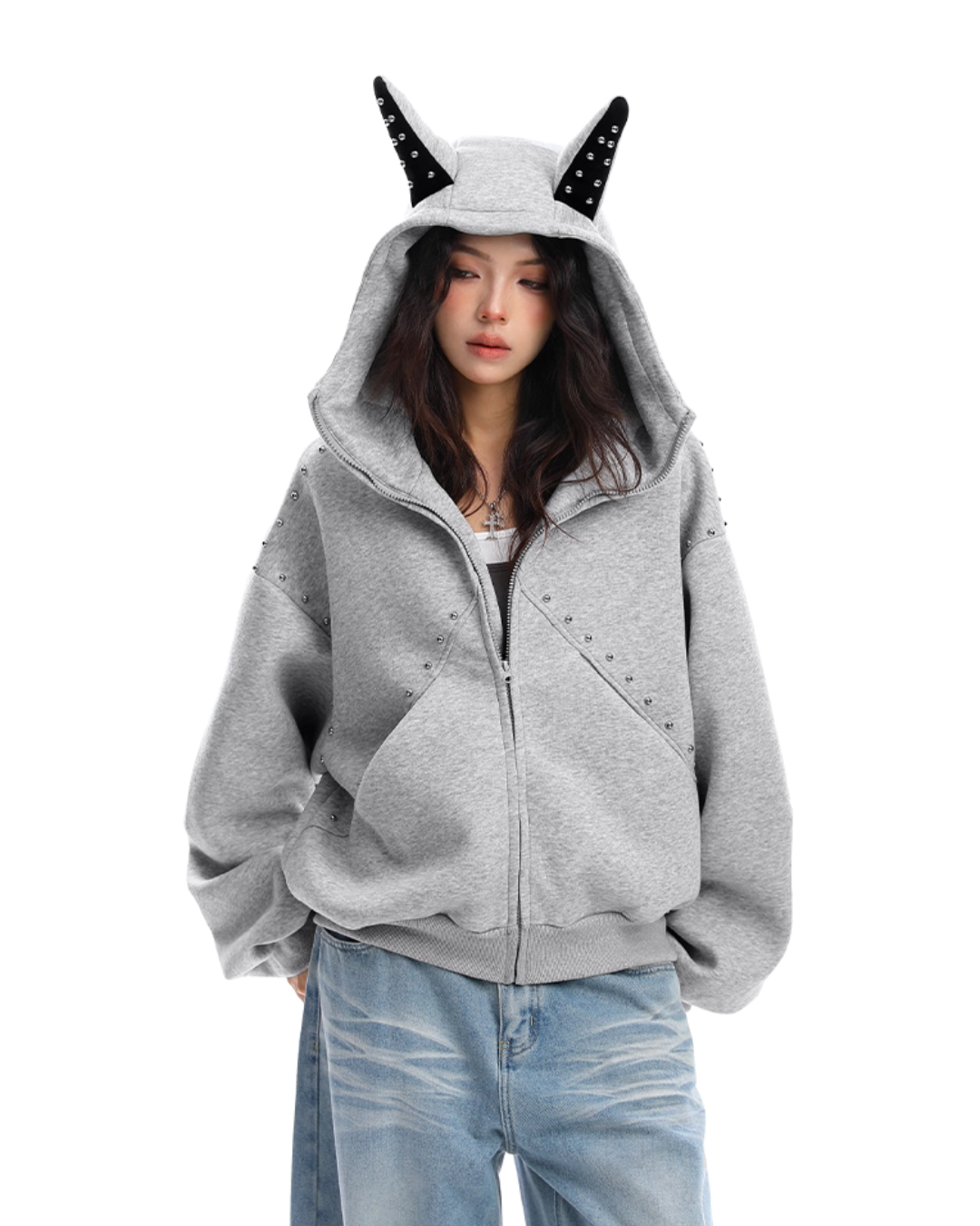 Ear Design Studded Hoodie Ear Design Studded Hoodie