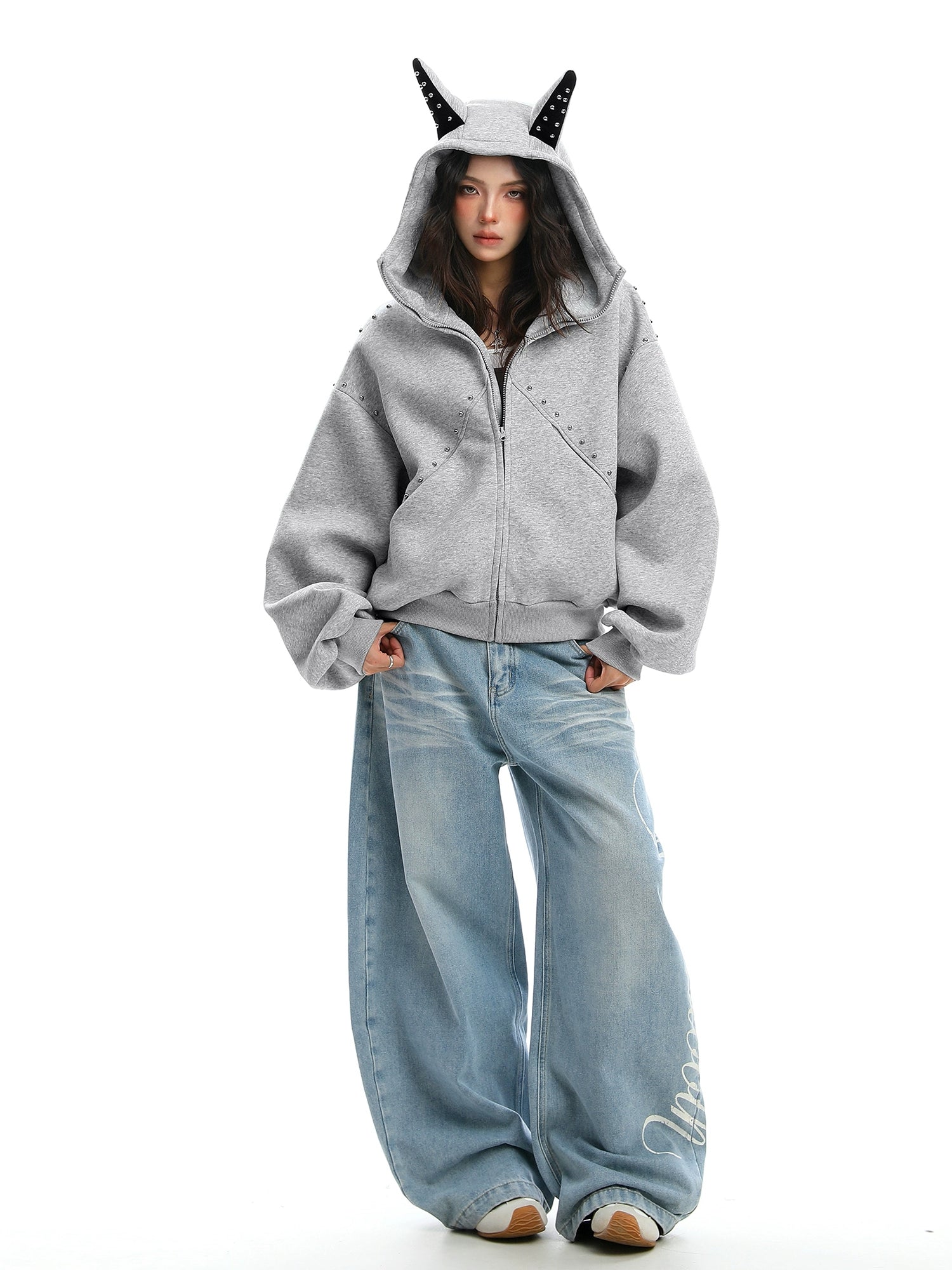 Ear Design Studded Hoodie Ear Design Studded Hoodie