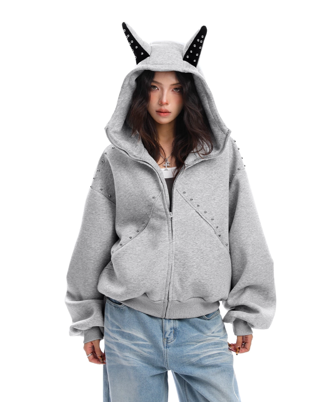 Ear Design Studded Hoodie Ear Design Studded Hoodie