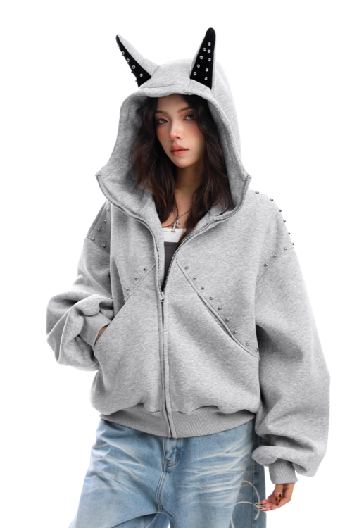 Ear Design Studded Hoodie