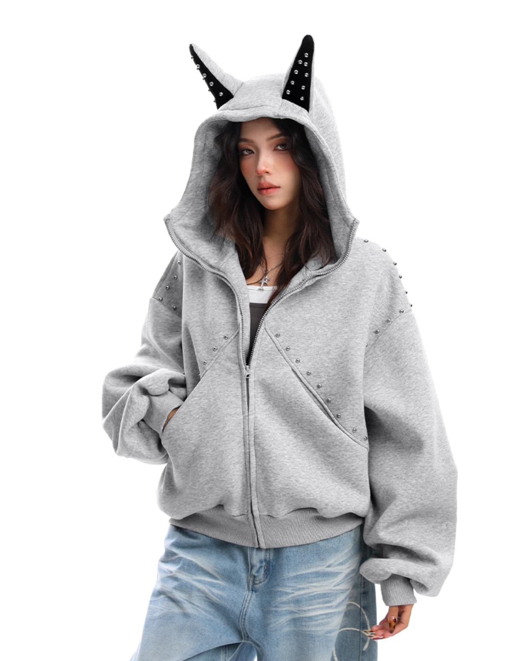 Ear Design Studded Hoodie Ear Design Studded Hoodie