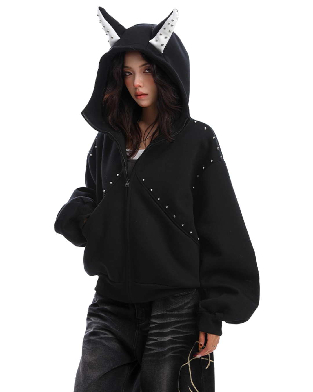 Ear Design Studded Hoodie Ear Design Studded Hoodie