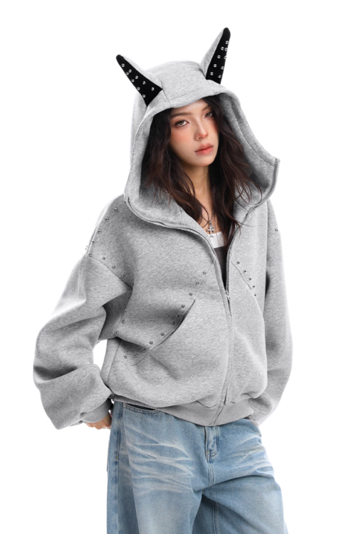 Ear Design Studded Hoodie