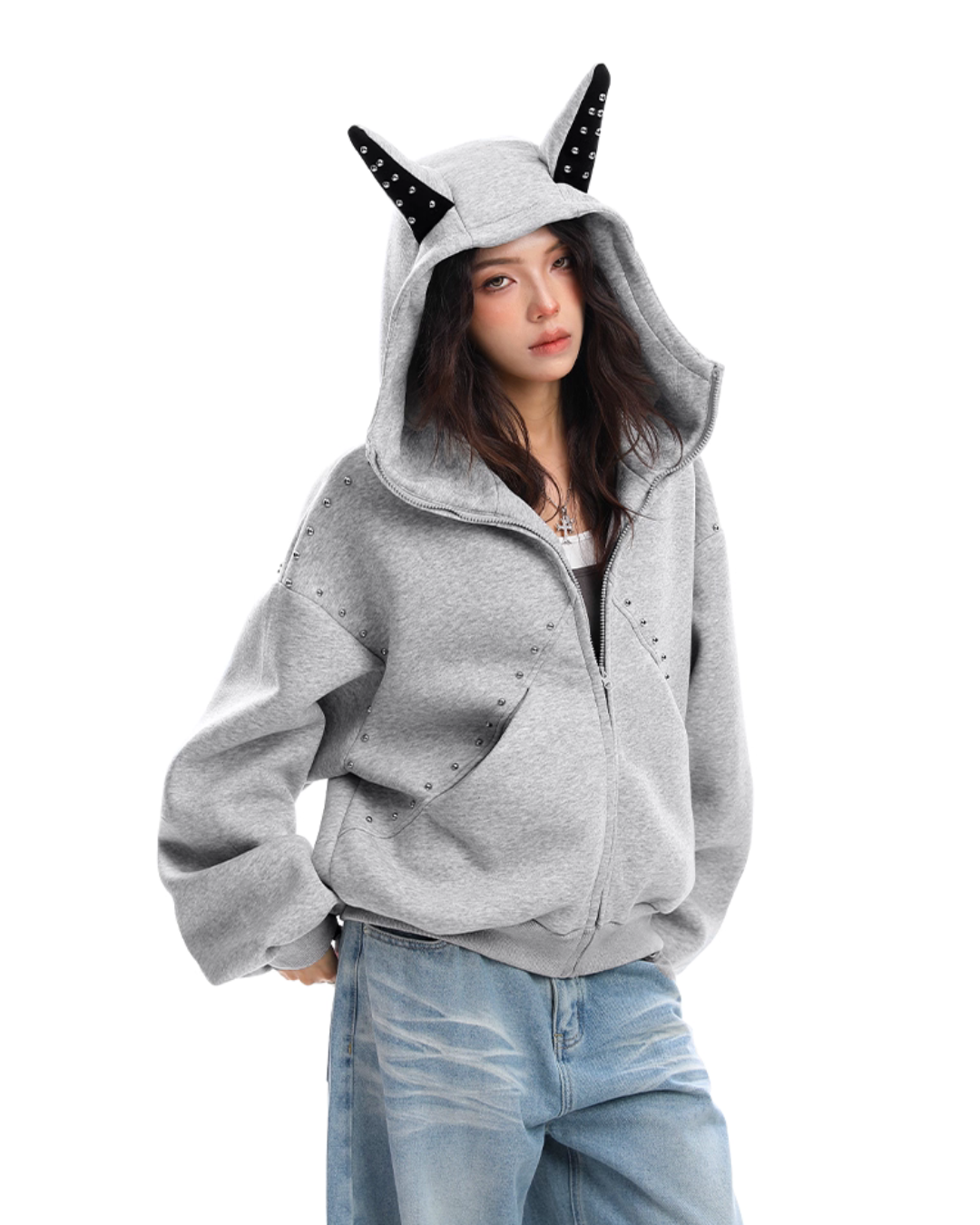 Ear Design Studded Hoodie Ear Design Studded Hoodie