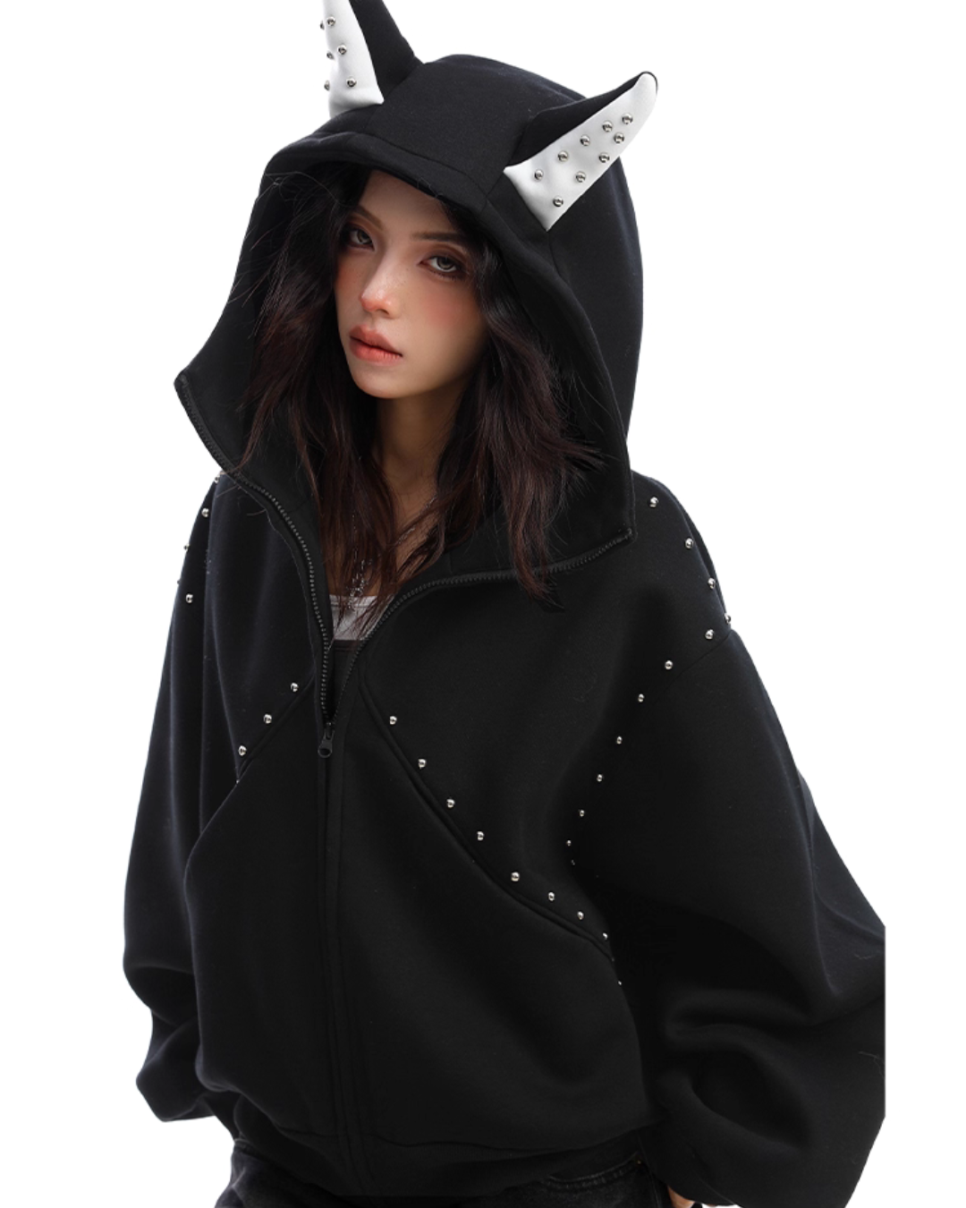 Ear Design Studded Hoodie Ear Design Studded Hoodie