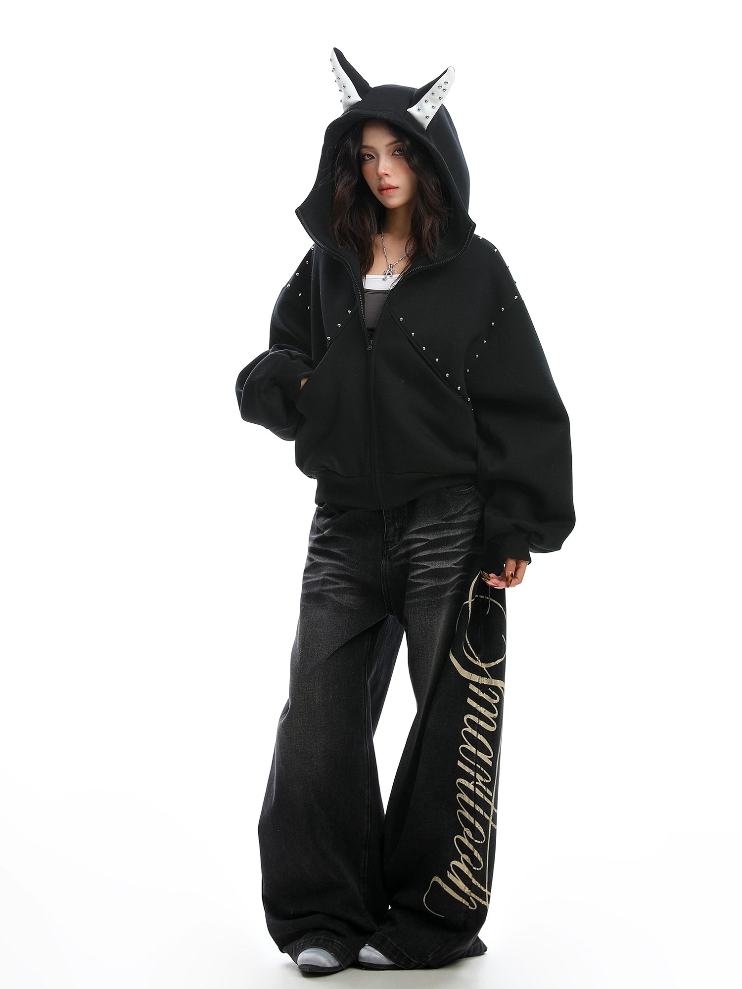 Ear Design Studded Hoodie Ear Design Studded Hoodie