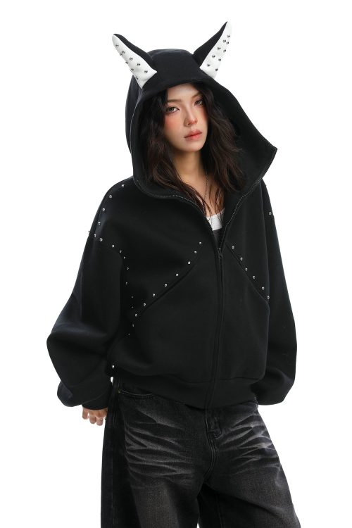 Ear Design Studded Hoodie
