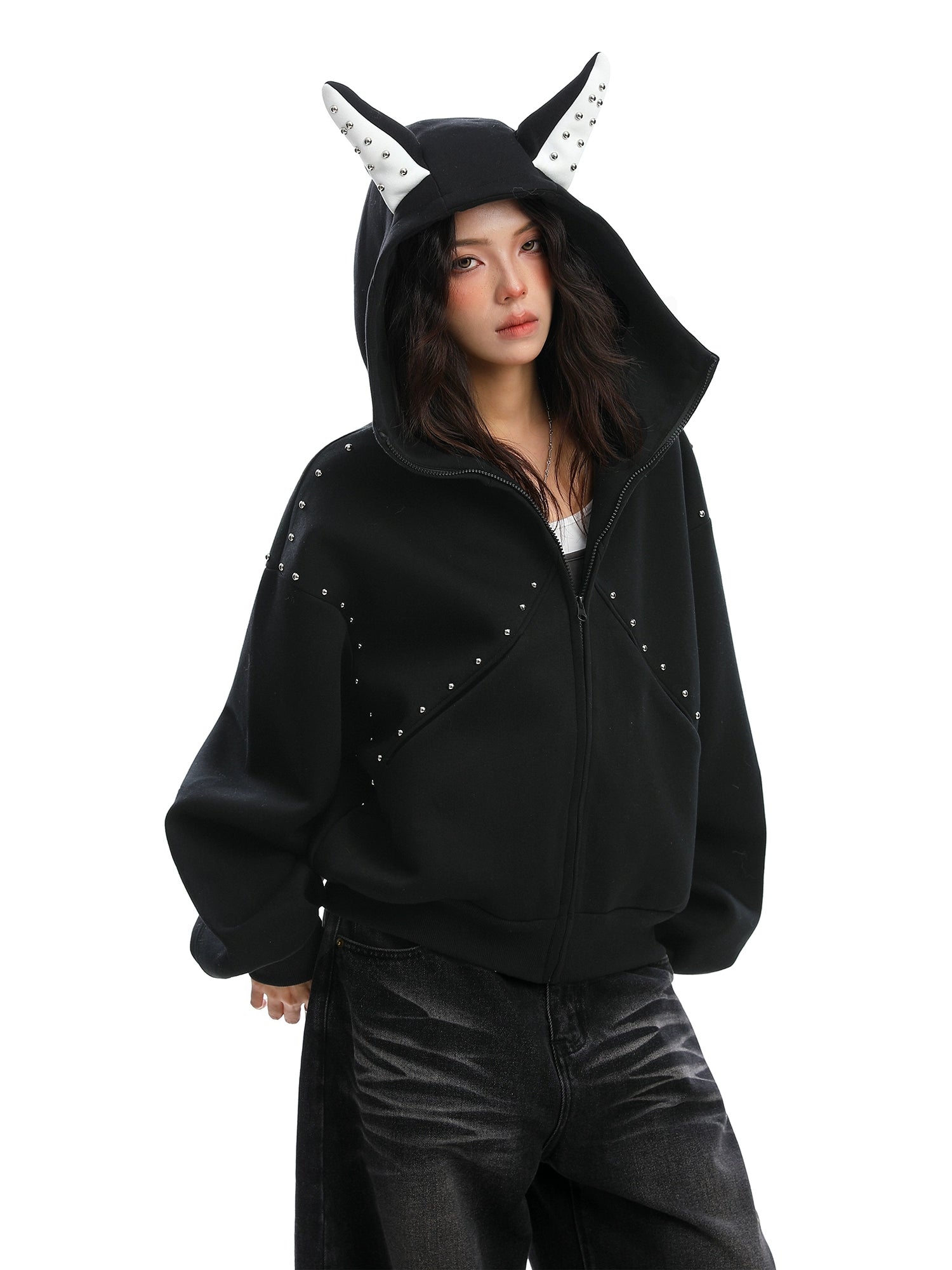 Ear Design Studded Hoodie Ear Design Studded Hoodie