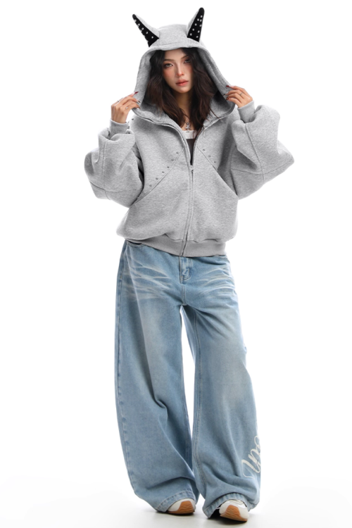 Ear Design Studded Hoodie