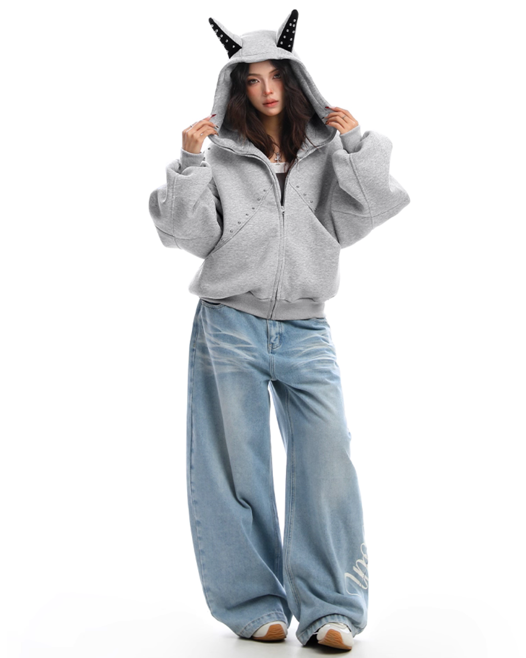 Ear Design Studded Hoodie Ear Design Studded Hoodie