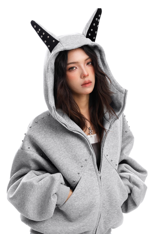 Ear Design Studded Hoodie