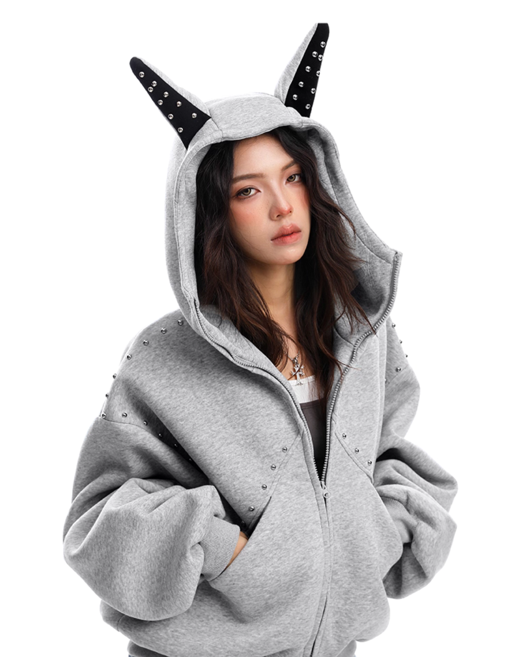 Ear Design Studded Hoodie Ear Design Studded Hoodie