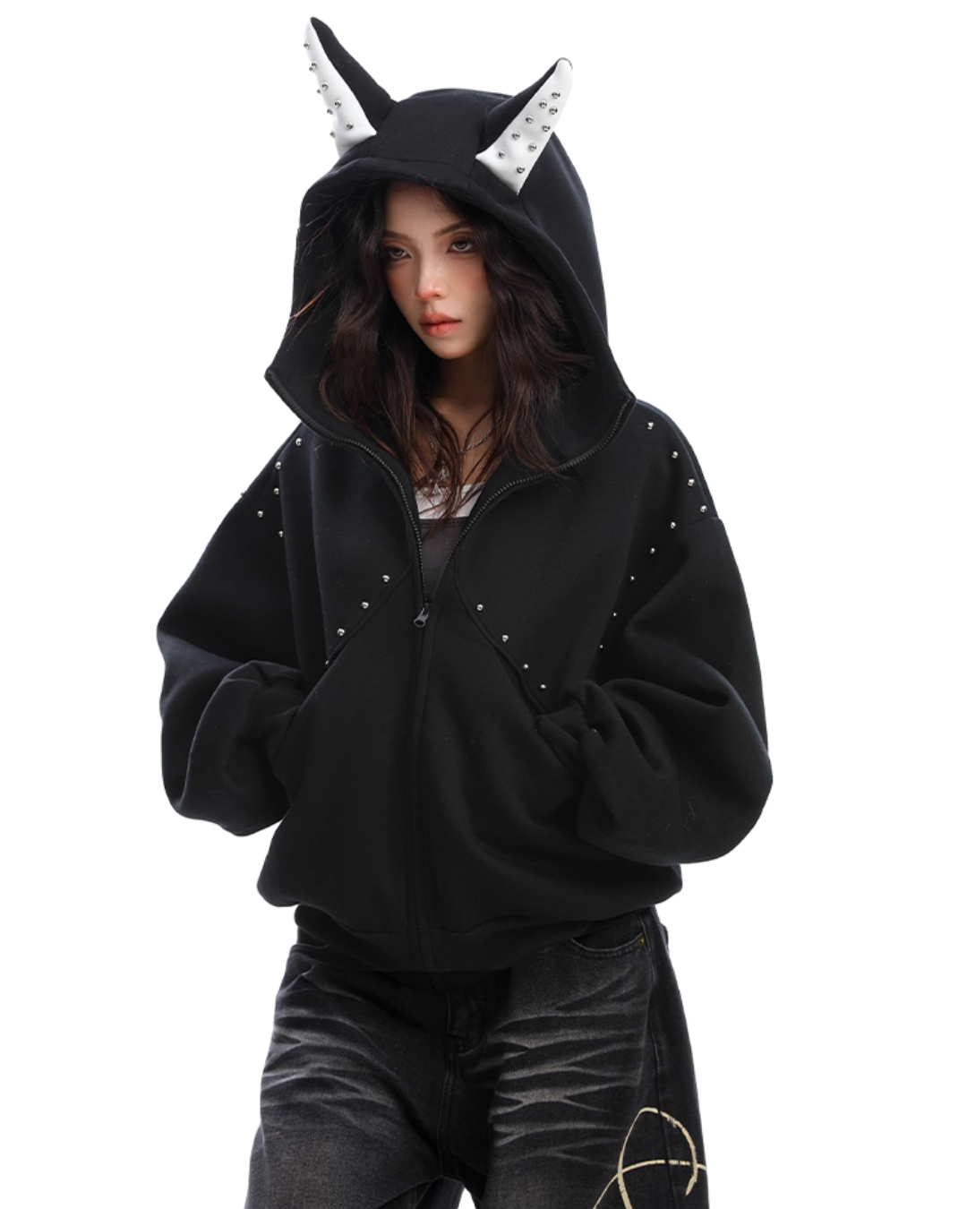 Ear Design Studded Hoodie Ear Design Studded Hoodie