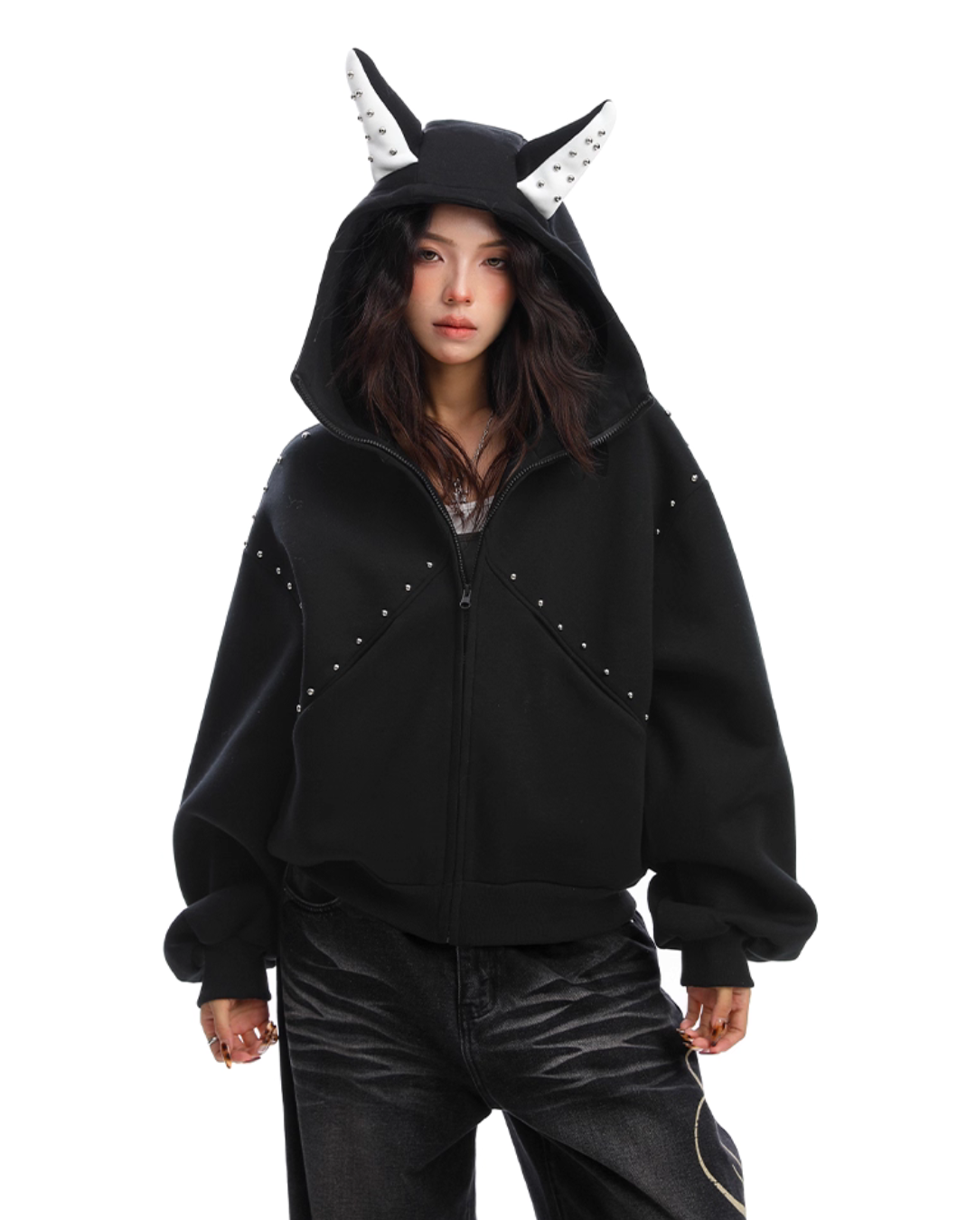 Ear Design Studded Hoodie Ear Design Studded Hoodie