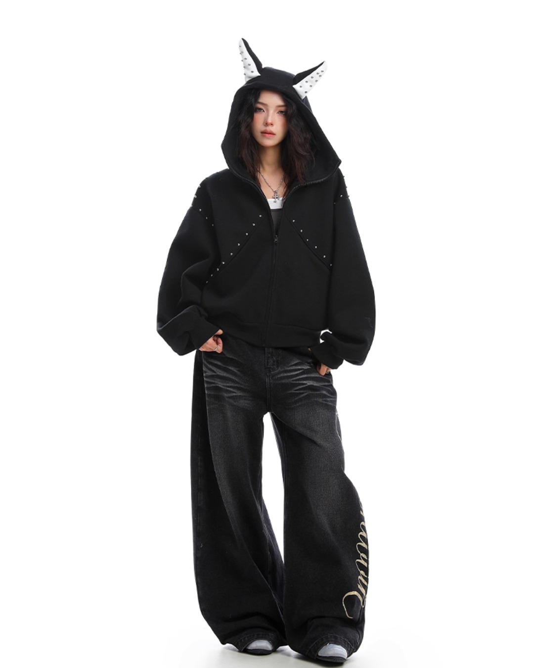 Ear Design Studded Hoodie Ear Design Studded Hoodie