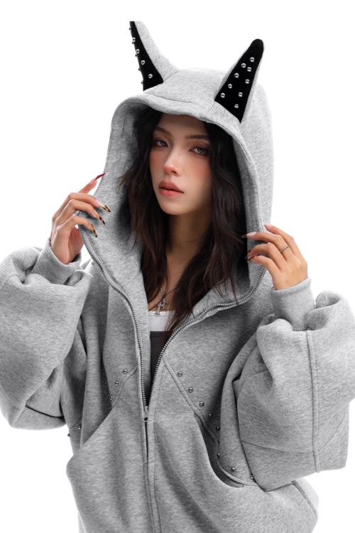 Ear Design Studded Hoodie