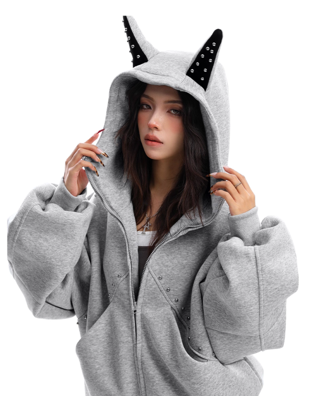 Ear Design Studded Hoodie Ear Design Studded Hoodie