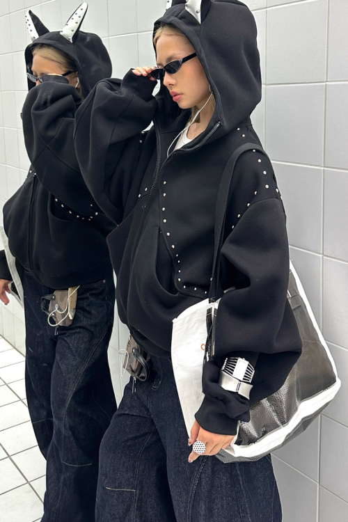 Ear Hood Long Sleeve Zip Hoodie