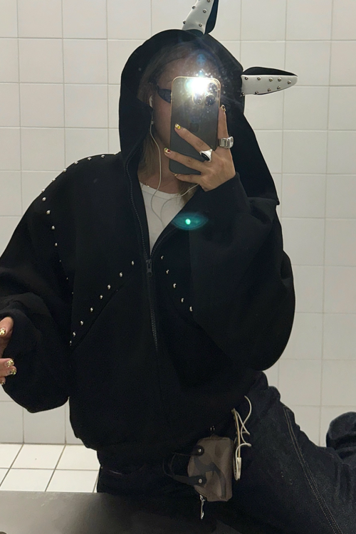 Ear Hood Long Sleeve Zip Hoodie