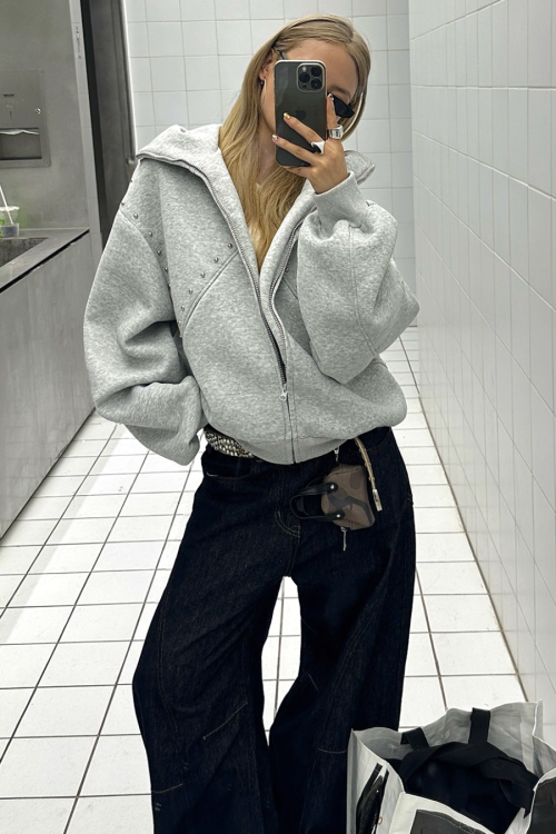 Ear Hood Long Sleeve Zip Hoodie