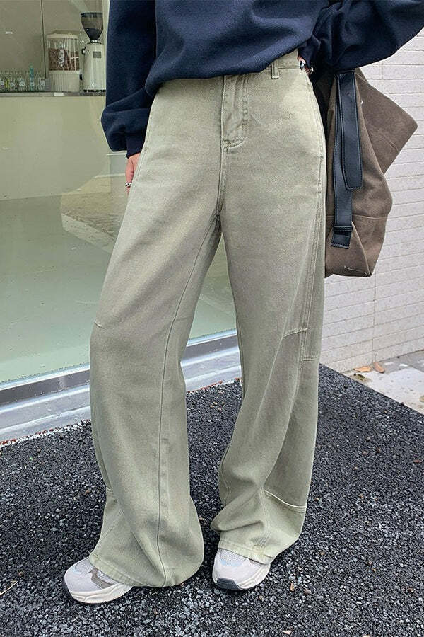 Edgy High Waist Cargo Wide Leg Curved Jeans