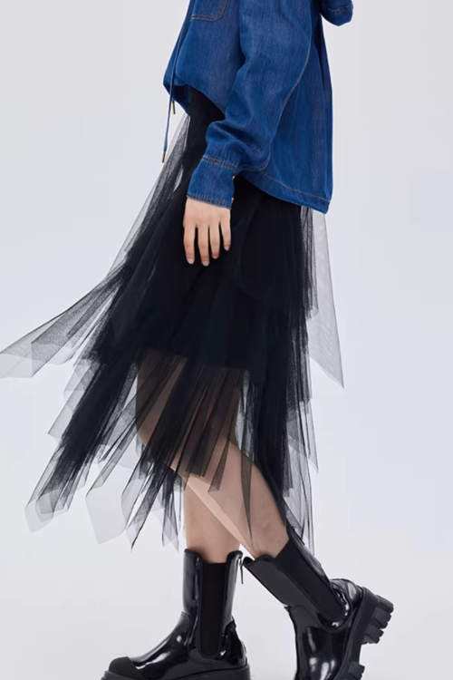 Elastic Waist Flared Skirt