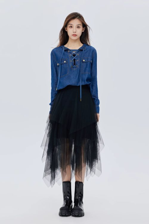 Elastic Waist Flared Skirt