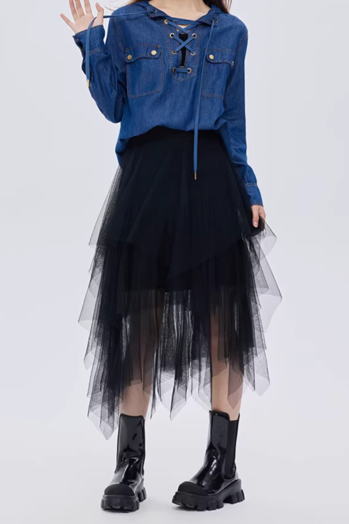 Elastic Waist Flared Skirt