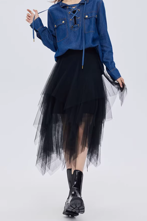 Elastic Waist Flared Skirt