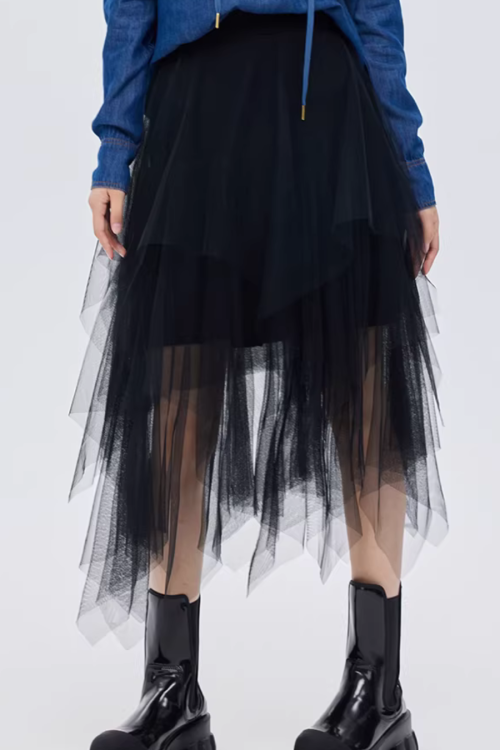 Elastic Waist Flared Skirt