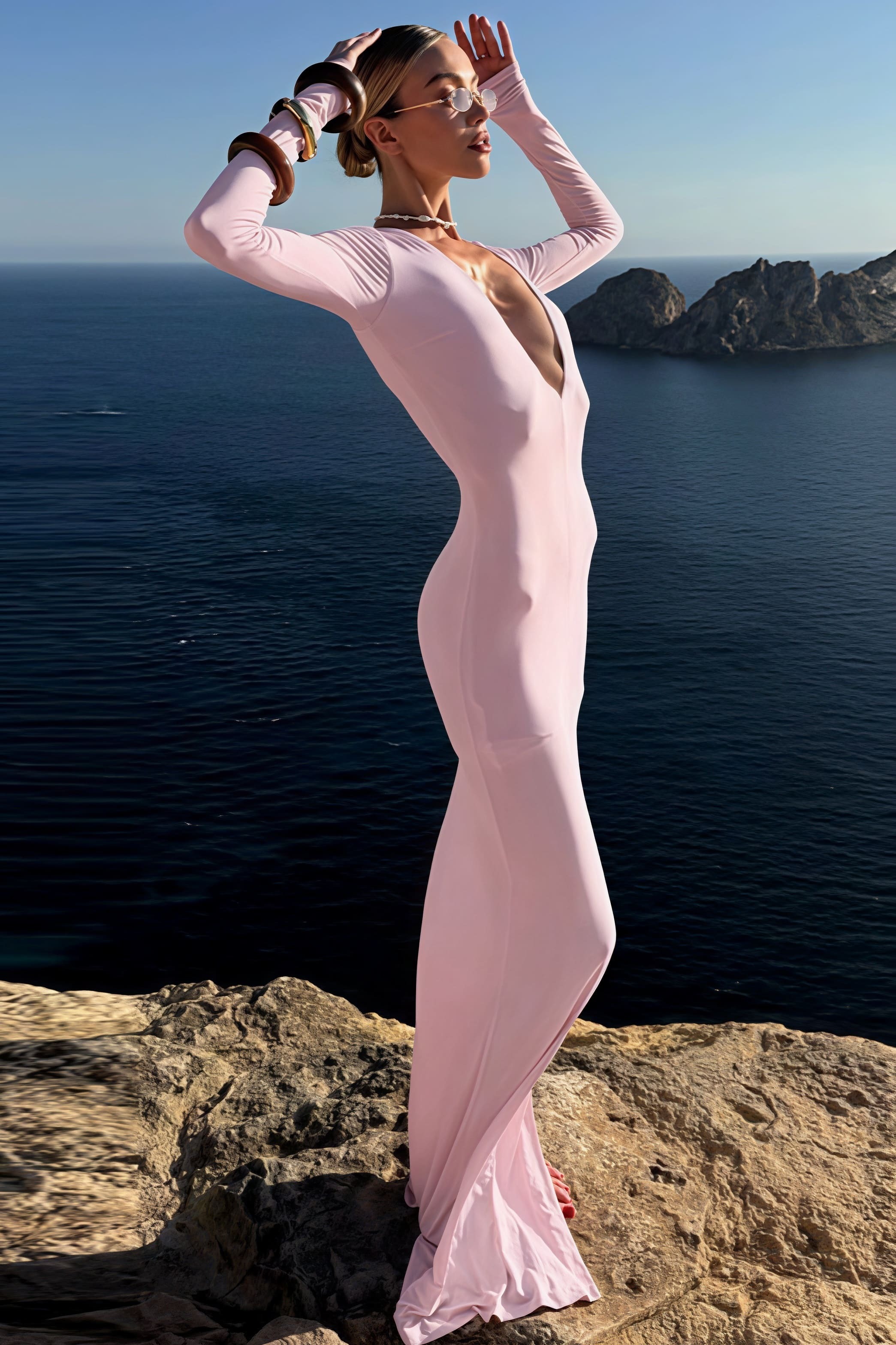 Elegant Sexy Deep V-Neck Long Sleeve Bodycon Maxi Dress Elegant Sexy Deep V-Neck Long Sleeve Bodycon Maxi Dress