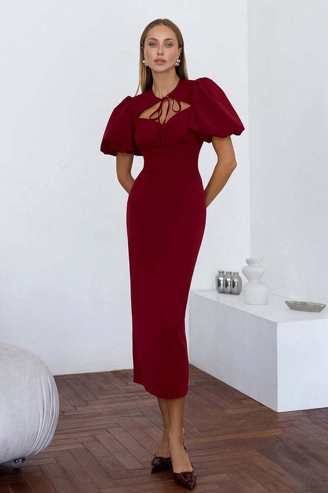 Elegant Sexy Puff Sleeve Bodycon Maxi Dress Elegant Sexy Puff Sleeve Bodycon Maxi Dress