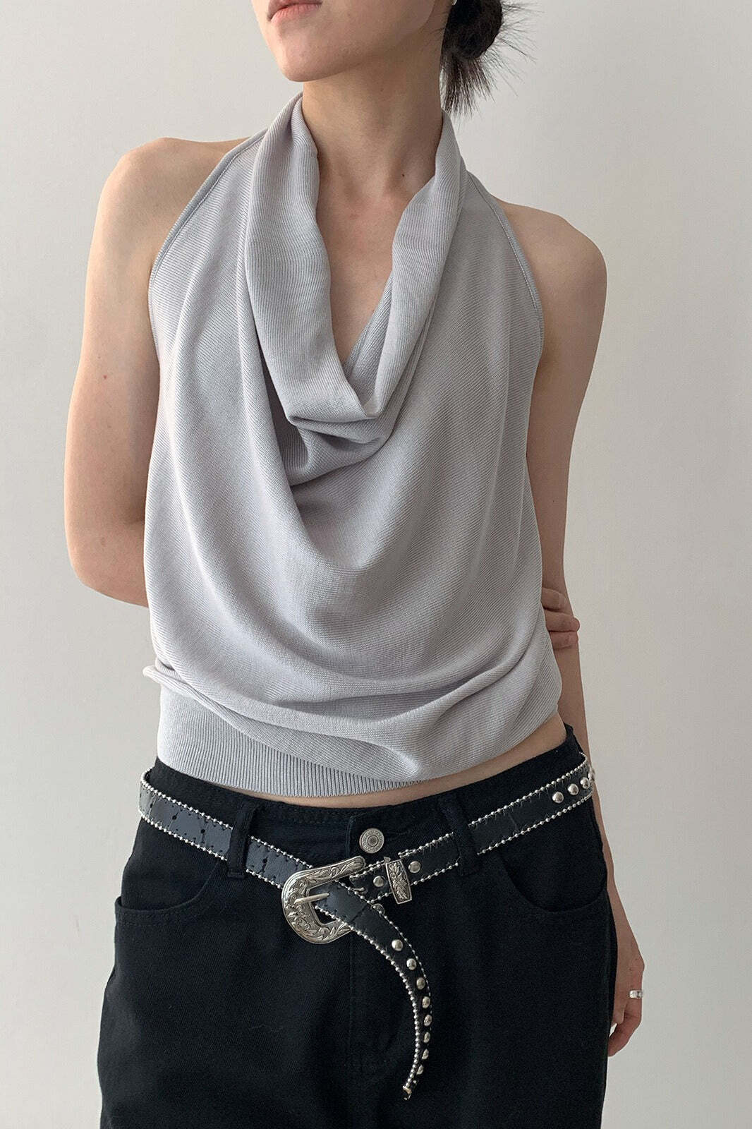 Elegant Solid Draped Neck Halter Top Elegant Solid Draped Neck Halter Top