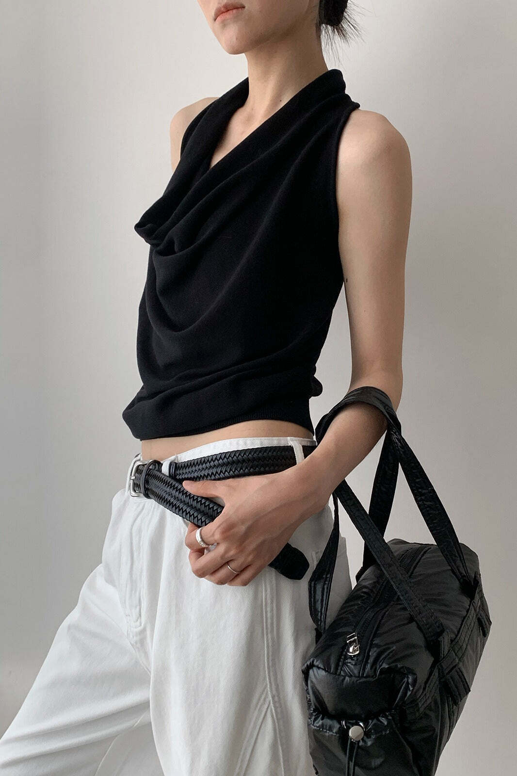 Elegant Solid Draped Neck Halter Top Elegant Solid Draped Neck Halter Top