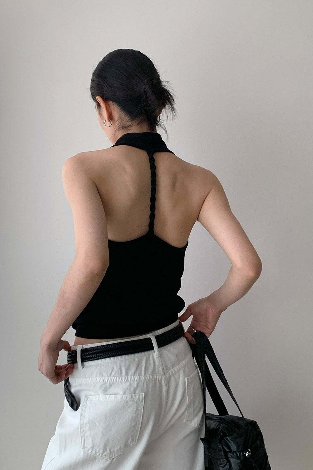 Elegant Solid Draped Neck Halter Top Elegant Solid Draped Neck Halter Top