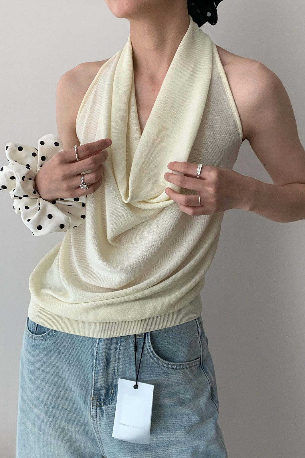 Elegant Solid Draped Neck Halter Top Elegant Solid Draped Neck Halter Top