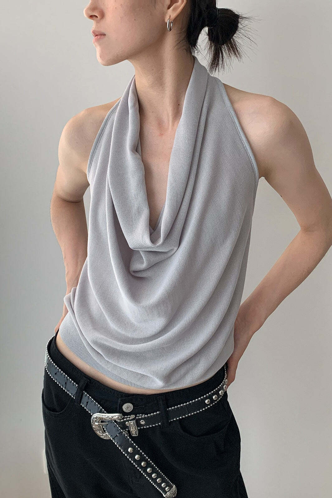 Elegant Solid Draped Neck Halter Top Elegant Solid Draped Neck Halter Top