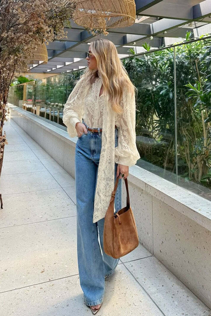 Elegant Tie Sheer Lace Long Sleeve Blouse Elegant Tie Sheer Lace Long Sleeve Blouse