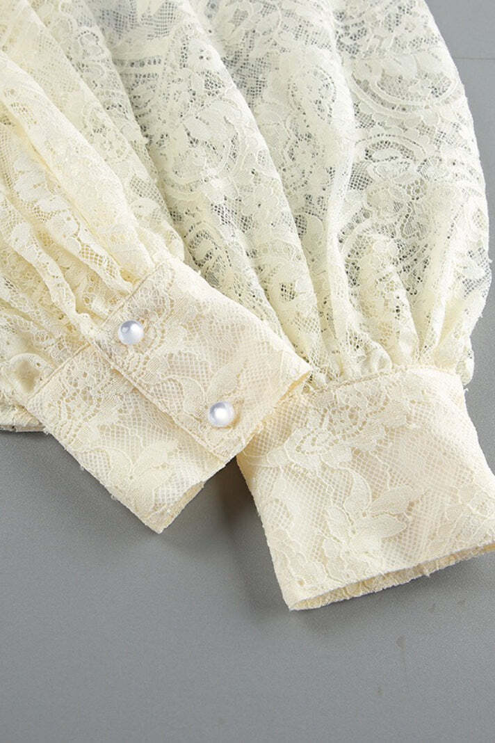 Elegant Tie Sheer Lace Long Sleeve Blouse Elegant Tie Sheer Lace Long Sleeve Blouse