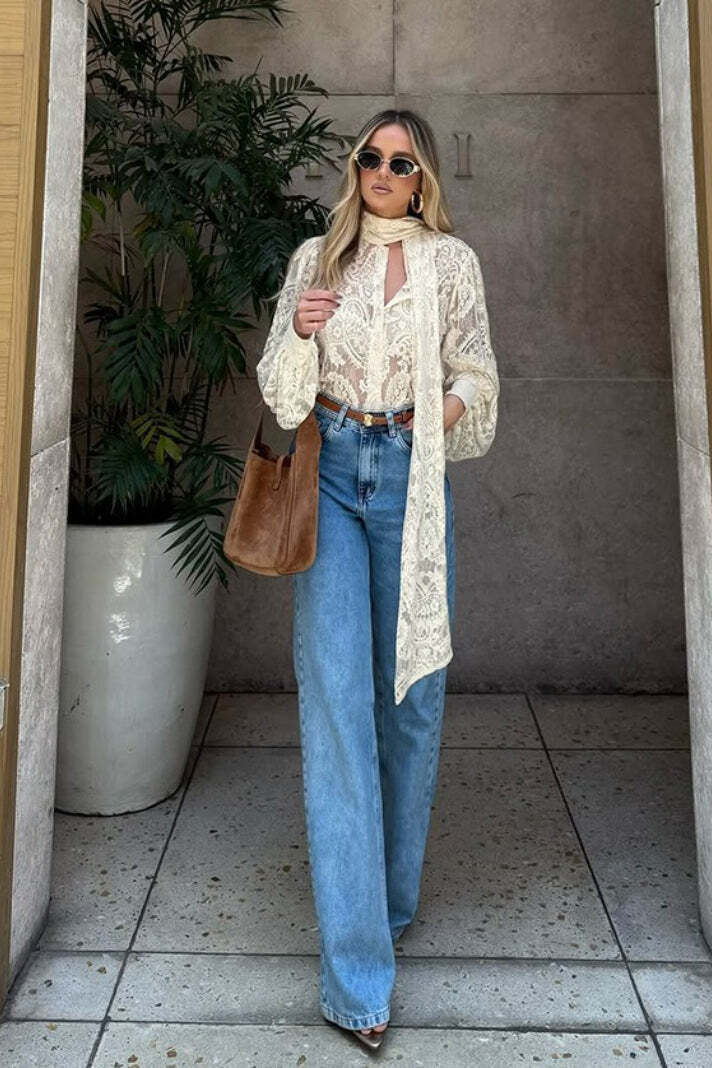 Elegant Tie Sheer Lace Long Sleeve Blouse Elegant Tie Sheer Lace Long Sleeve Blouse