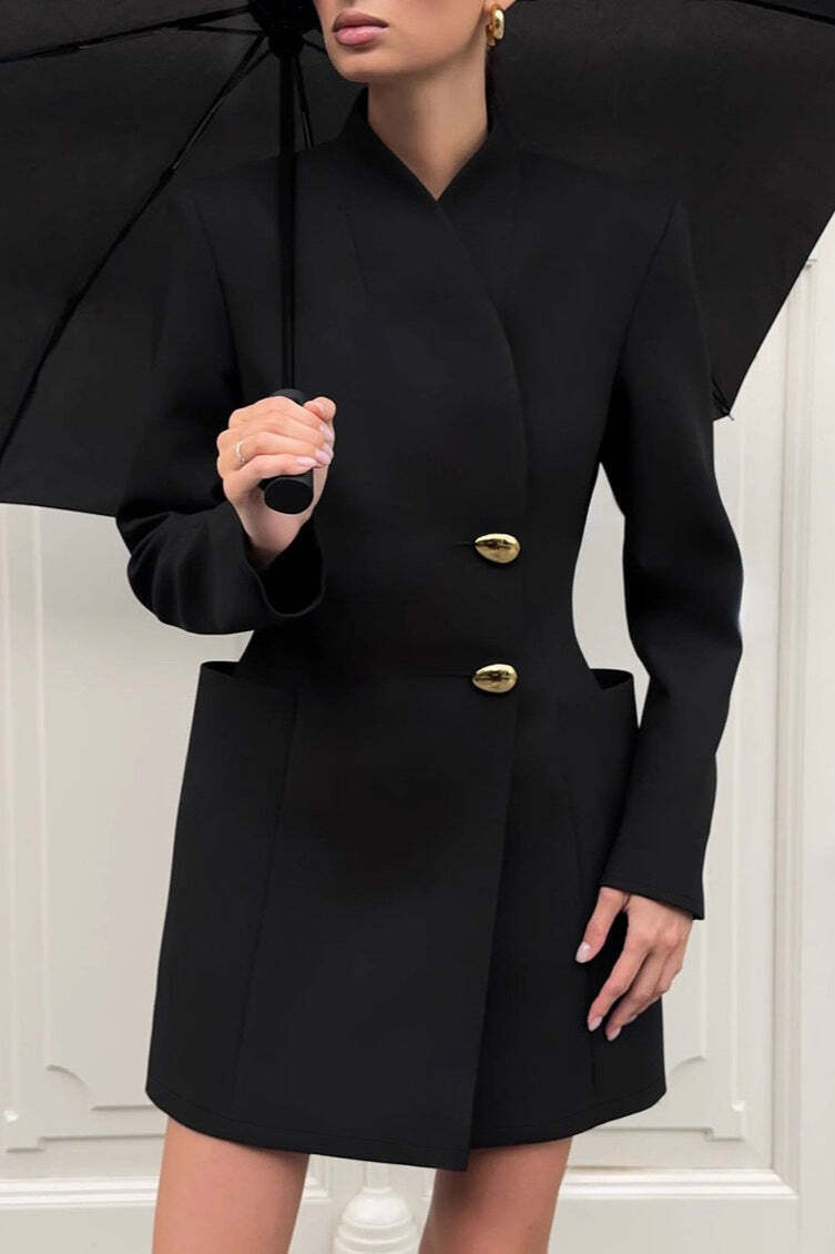 Elegant V-Neck Long Sleeve Fitted Waist Blazer Elegant V-Neck Long Sleeve Fitted Waist Blazer