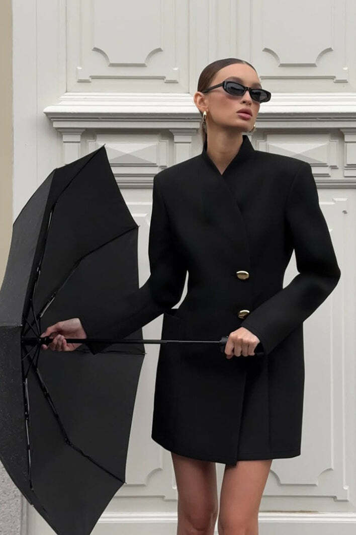 Elegant V-Neck Long Sleeve Fitted Waist Blazer